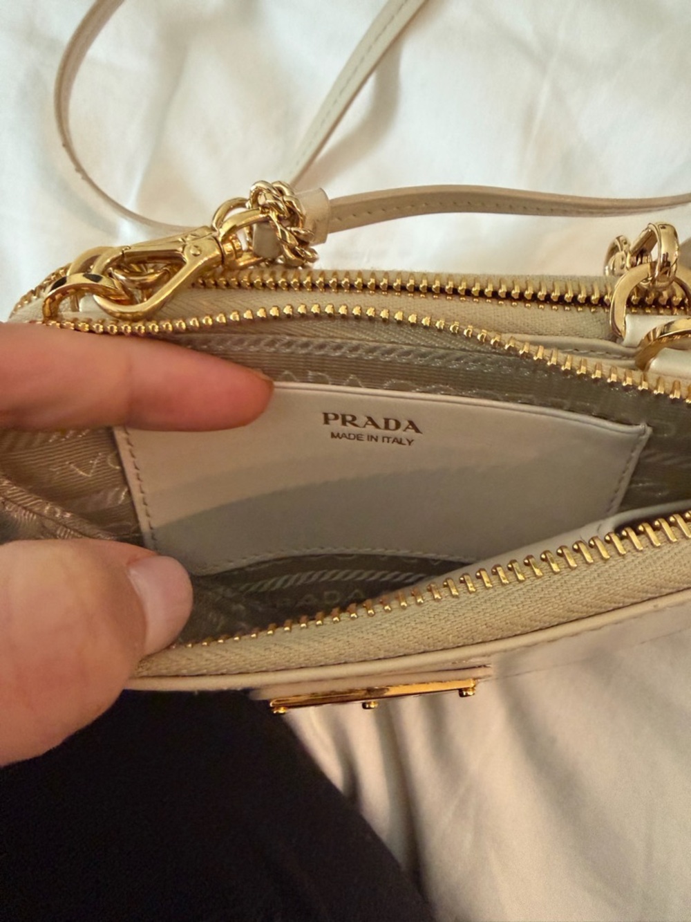 Prada Cream Leather Triangle Crossbody with Gold Chain Trim - Picture 4 of 8